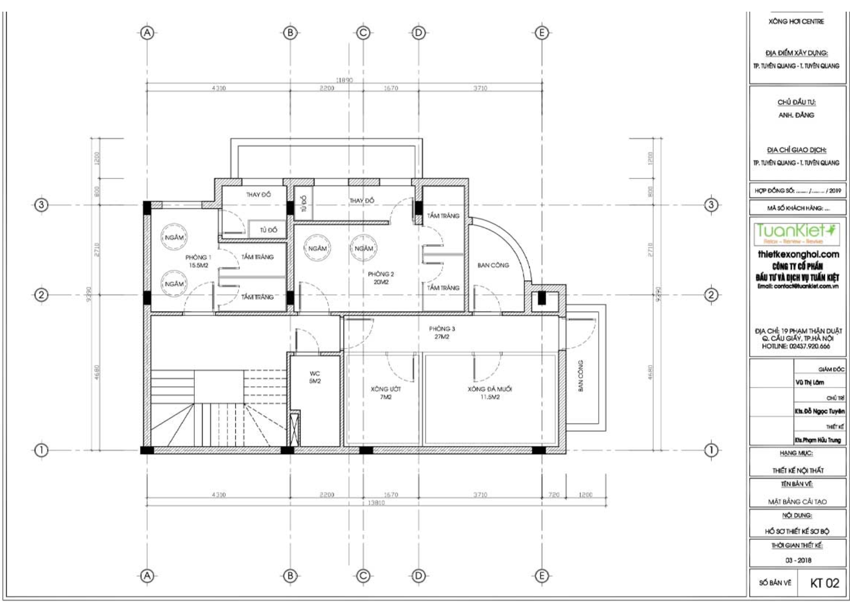 Minh hoạ bản thiết kế khu xông hơi theo yêu cầu